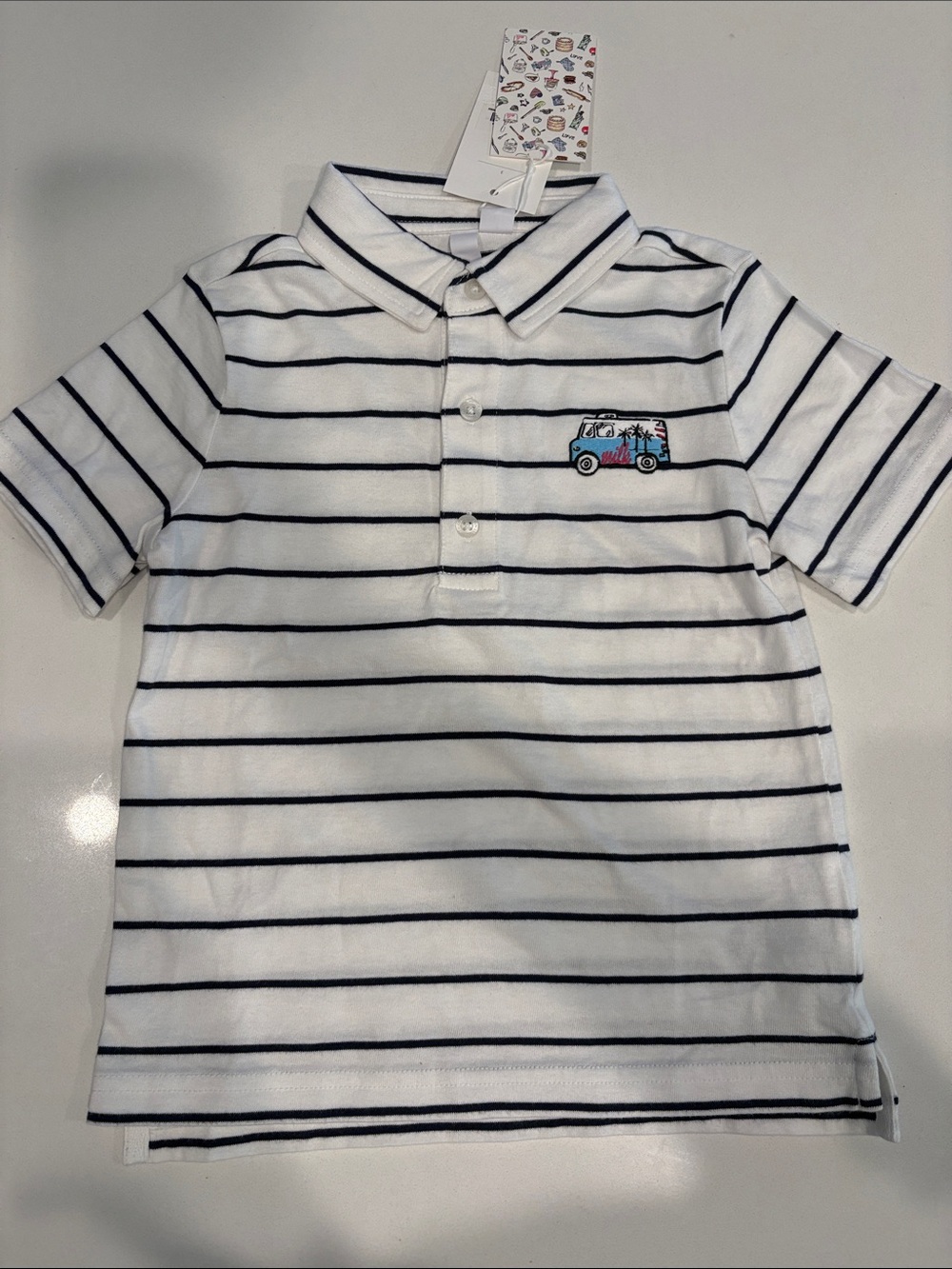 Janie & Jack toddler Milk Bar White & Navy Striped Polo Shirt 3 new